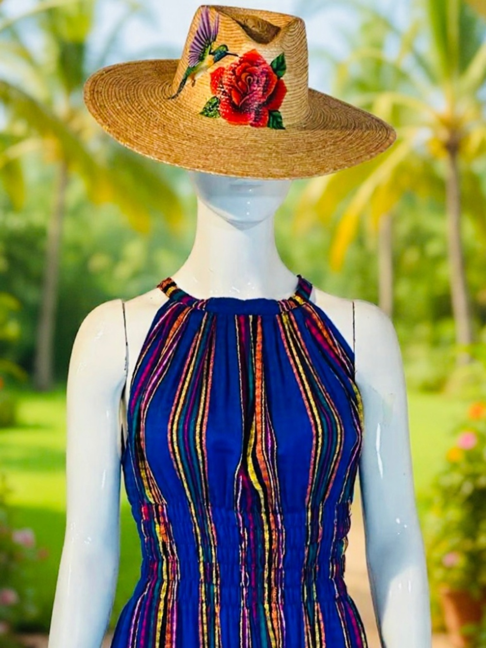 Handmade 100% Cotton Guatemalan Artisan Dress – Blue Lightweight Resort Dress wi